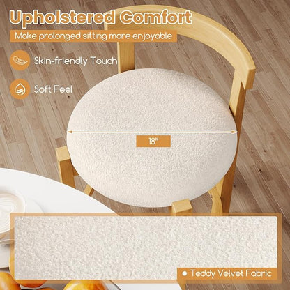 COSTWAY 24'' Counter Height Bar Stools Set of 2, Teddy Velvet Upholstered Bar Chairs with Backrests and Footrests, Wood High Barstools for Kitchen Island and Dining Room (Natural)