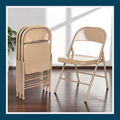 OEF Furnishings OEF900 Series Premium Lightweight All-Steel Folding Chairs (4-Pack, Beige)