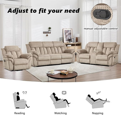 CANMOV Recliner Sofa Set, Oversize Power Lift Recliner Chair, Manual Loveseat and 3-Seat Sofa with Overstuffed Armrest for Living Room,Bedroom Furniture,Office,1+2+3 Seat Light Brown