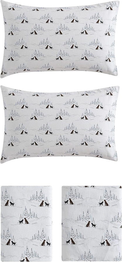 Eddie Bauer - Queen Sheets, Cotton Flannel Bedding Set, Brushed For Extra Softness, Cozy Home Decor (Dog Friends White, Queen)