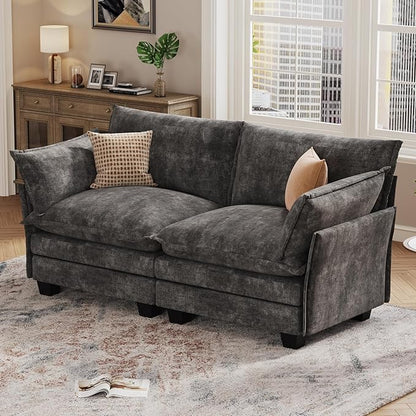 KKL Modular Sectional Sofa, Loveseat 2 Seater Cloud Couch, Chenille Modern Sectional Couches for Living Room, Apartment Grey