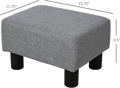 HOMCOM Ottoman Foot Rest, Small Foot Stool with Linen Fabric Upholstery and Plastic Legs, Cube Ottoman for Living Room, Gray