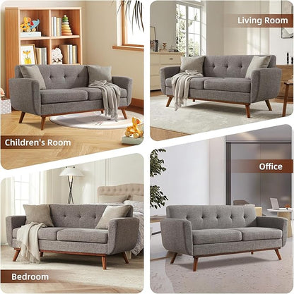 Tbfit Loveseat Sofa, 65" W Mid Century Modern Love Seat Small Loveseat for Bedroom, Button Tufted Upholstered Small Couch Sofa for Living Room, Grey