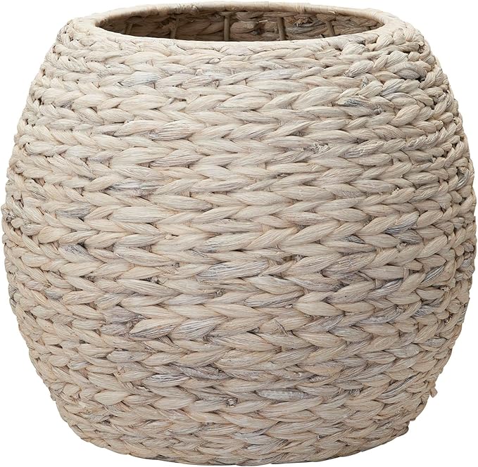 Household Essentials Handwoven Water Hyacinth Barrel Wicker Storage Basket Side Table, Cream Finish