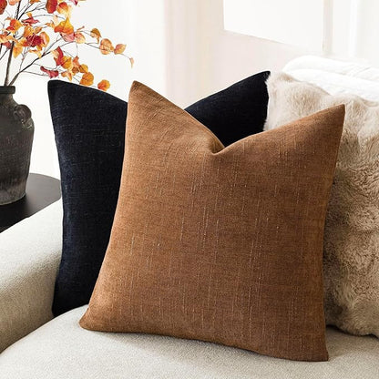 Foindtower Pack of 2 Soft Textured Chenille Throw Decorative Pillow Covers Square Accent Solid Cushion Cover Cozy Farmhouse Pillow Case with Zippe for Couch Sofa Bed Living Room 26x26 Inch, Bronze