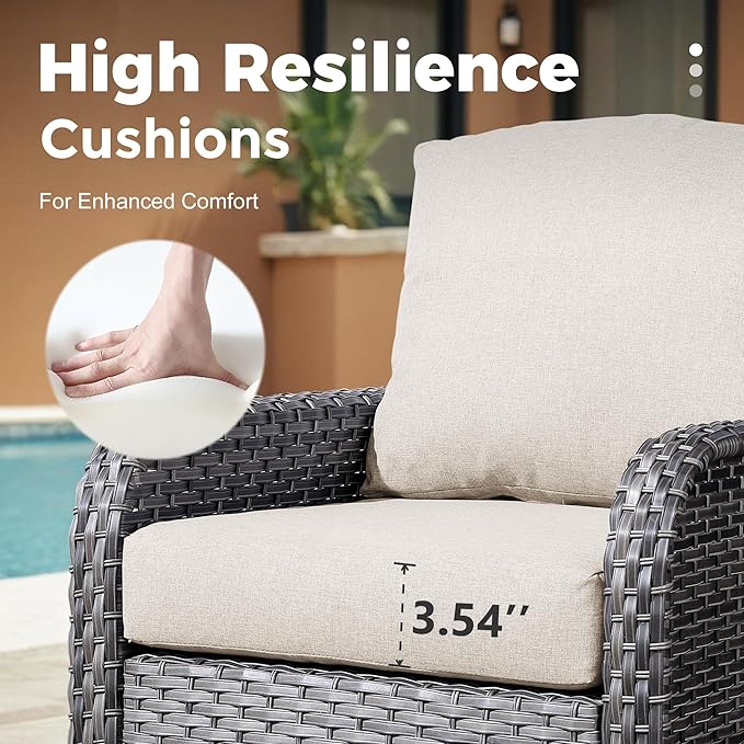 2 Pieces Wicker Patio Furniture Loveseat with Table - Outdoor Rattan Patio Bistro Set of 2,All-Weather PE Wicker Conversation Sofa High Back Deep Seating for Deck Porch Yard,Beige
