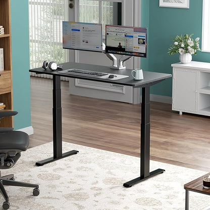 3 Stages Dual Motor Electric Standing Desk with One Piece Desktop, 48 x 24 Inch Adjustable Height Sit to Stand Up Desk for Home Office, Work & Study, Black Frame & Black Desktop (2 Packages)