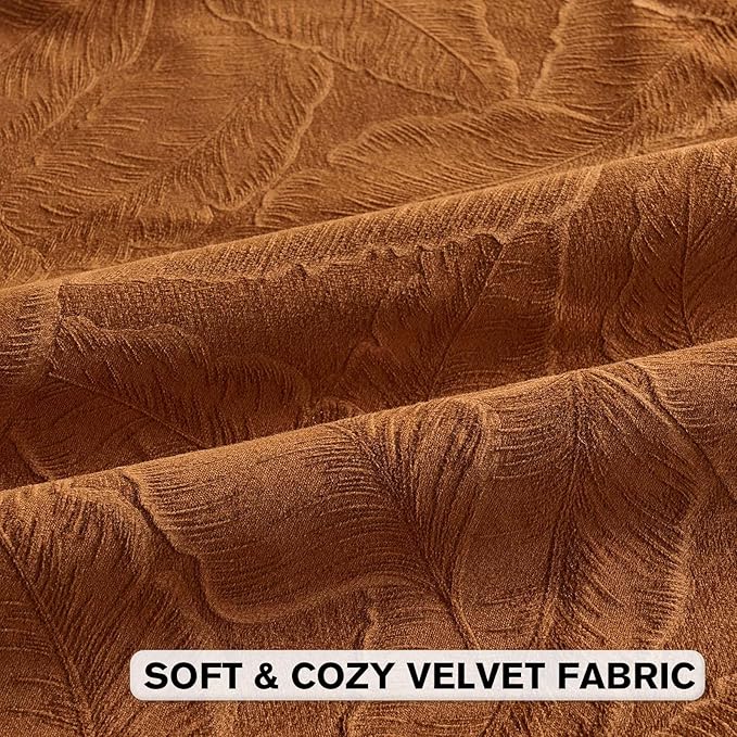 FUTEI Rust Velvet Throw Pillow Covers 24x24 Inch Set of 2,Soft Embossed Leaf-Relief Textured European Cushion Cases,Natural Home Decor for Couch Living Room