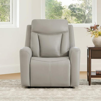 CHITA Genuine Leather Power Recliner Chair for Adults, Super Zero Gravity Recliner with Adjustable Power Headrest & USB/Type-C Ports, for Living Room, Bedroom & Home Theater, Light Gray