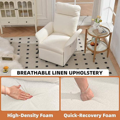 Power Recliner Chair, Adjustable Electric Recliner Chairs for Adults, Sleeper Sofa Bed with Remote Control & Side Pocket, Linen Upholstered Chair for Living Room/Bedroom, Easy Assembly, Beige