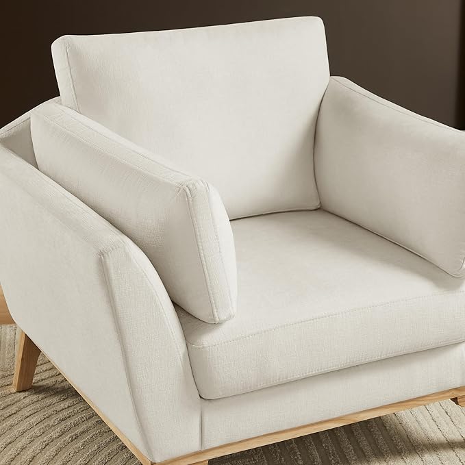 VANOMi Large-Sized Accent Chair, Thick Cushion Bedroom Reading Chair, Comfortable Living Room Single Sofa, Chenille White