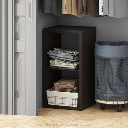 Furinno Cubic Closet Organizers and Storage, 2-Cube Closet Organizer, Open Shelf Closet Storage, Extra Thick Frame for Wardrobe, Bedroom, Living Room, Dark Oak