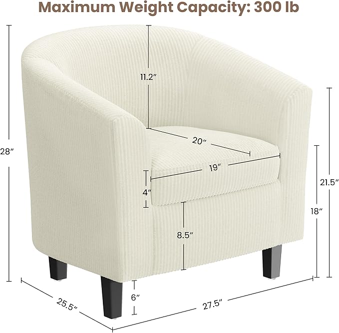 Yaheetech Corduroy Barrel Chair, Upholstered Club Accent Chair, Round Armchair with Soft Cushion for Living Room Bedroom Reading Waiting Room, Beige