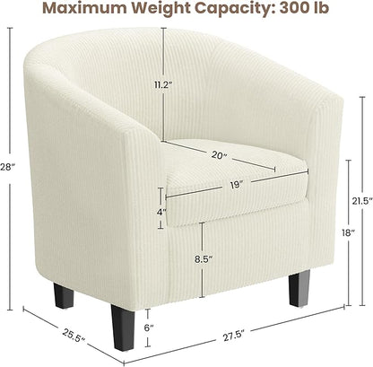 Yaheetech Corduroy Barrel Chair, Upholstered Club Accent Chair, Round Armchair with Soft Cushion for Living Room Bedroom Reading Waiting Room, Beige
