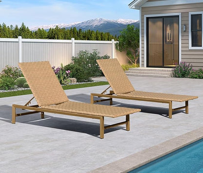 PURPLE LEAF Patio Chaise Lounge Rattan Chair Set of 2 Outdoor Pool Adjustable Recliner Wicker Chairs for Outside Woven Furniture Tanning Poolside Lounger Sand Brown