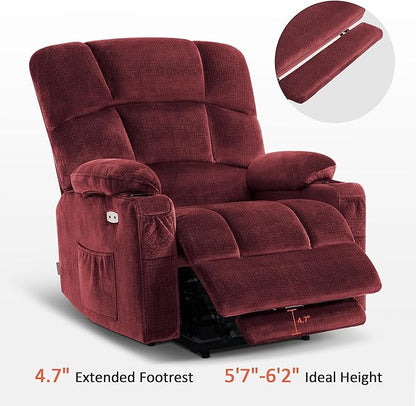 MCombo Oversized Dual Motor Power Lift Recliner Chair Sofa with Massage and Heat for Big Elderly People, Infinite Position, USB Ports, Fabric R7688 (Burgundy, Large-Oversize)