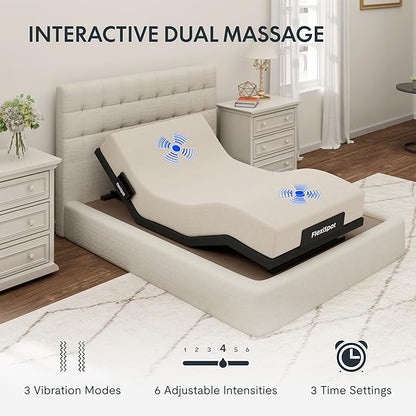 FLEXISPOT Adjustable Bed Frame Base Twin XL + 12" Cooling Gel Memory Foam Mattress, Massage, Head and Foot Incline, Zero Gravity, Zero Clearance, Under-Bed Lights, Anti-Snore, Wireless Remote