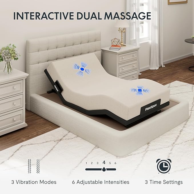 FLEXISPOT Adjustable Bed Frame Base Twin XL + 6" Cooling Gel Memory Foam Mattress, Massage, Head and Foot Incline, Zero Gravity, Zero Clearance, Under-Bed Lights, Anti-Snore, Wireless Remote