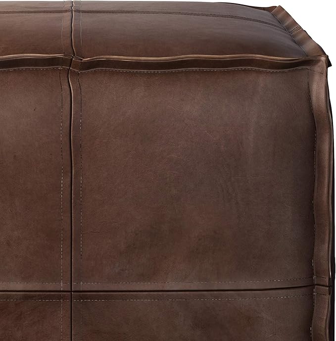 SIMPLIHOME Brody 18-inch Wide Square Pouf in Distressed Dark Brown Vegan Faux Leather, Boho-Style Ottoman, Footstool or Extra Seating for Living Room, Assembled