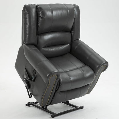 Luxlen Power Lift Recliner Chair for Elderly, Dual Motor Massage Recliner with Lumbar Heat, Heavy Duty Motion Mechanism Lift Chair with Charge Ports, Faux Leather - Gray