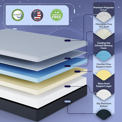Celestial Sleep Gel Memory Foam Mattress in a Box, Made in The USA, CertiPUR-US® Certified Foam, Oeko-Tex, and Fiberglass-Free Certified Bed, 10 inch Medium - Full
