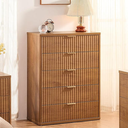 LEYAOYAO Fluted 5 Drawers Dresser Set of 2, 41" Tall Modern Chest of Drawers with Metal Handle, Curved Profile Dresser TV Stand, Wooden Drawer Organizer for Bedroom, Living Room, Hallway, Navy Blue