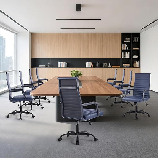 Office Desk Chair, Ergonomic Conference Room Chairs, PU Leather Executive Ribbed Computer Chair, Swivel Rolling Chair for Home Office