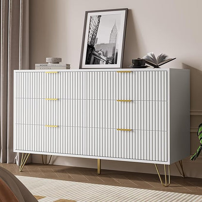 White Dresser for Bedroom, Modern Dresser with Gold Metal Handles & Chests of Drawers, Wood Chest of Drawers for Bedroom