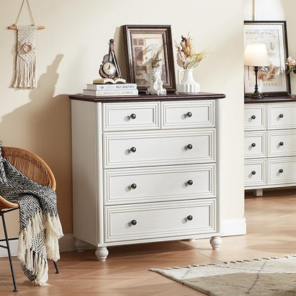 Farmhouse Dressers & Night Stand Set of 4, Wood 54" Wide Dresser & 35" Tall Chest of Drawers, 18" with Charging Station Nightstand Set of 2, Bedroom Furniture Dresser Set for Home Living Room Hallway
