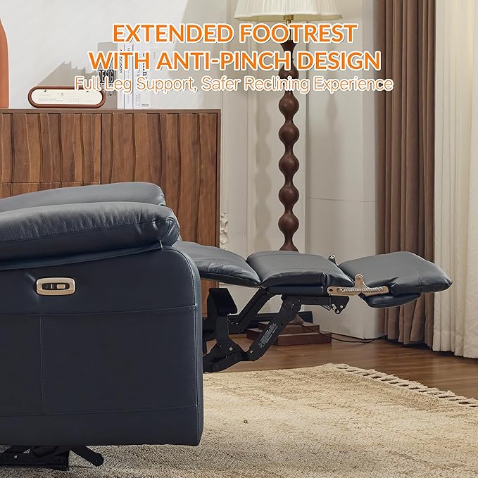 AEDI 450lbs Genuine Leather Power Recliner Chair for Big and Tall Adults Oversized Electric Reclining Sofa for Living Room,Extra Wide 27" Seat,USB Charging(Top Grain Leather,Dark Blue)