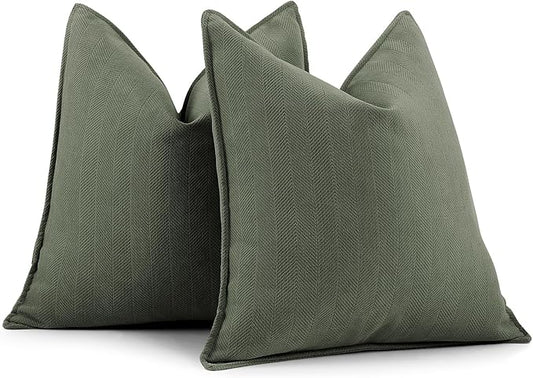 ZWJD Army Green Pillow Covers 20x20 Set of 2 Chenille Throw Pillow Covers with Elegant Design Soft and Luxurious Decorative Throw Pillows for Couch, Bed, and Home Decor