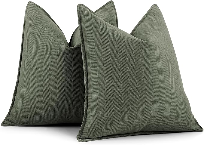 ZWJD Army Green Pillow Covers 18x18 Set of 2 Chenille Throw Pillow Covers with Elegant Design Soft and Luxurious Decorative Throw Pillows for Couch, Bed, and Home Decor
