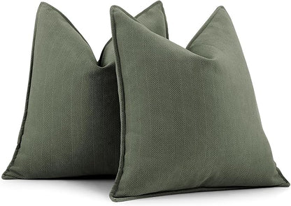 ZWJD Army Green Pillow Covers 18x18 Set of 2 Chenille Throw Pillow Covers with Elegant Design Soft and Luxurious Decorative Throw Pillows for Couch, Bed, and Home Decor