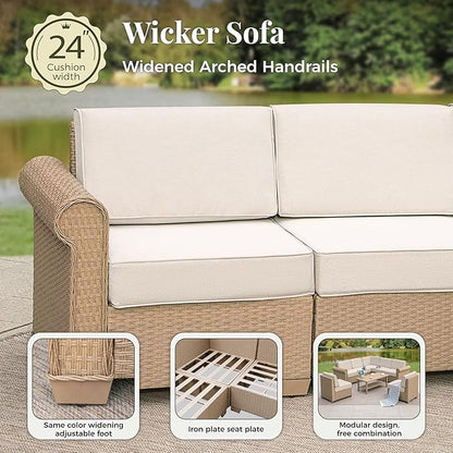 Patio Furniture Set, 7 Piece Outdoor Rattan Wicker Sectional Conversation Set with 5.5" Thick Waterproof Cushions and Coffee Table for Deck Backyar