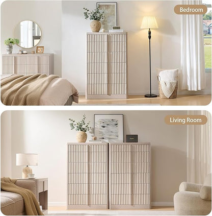 Fluted Dresser for Bedroom, Chest of Drawers, 48" Tall 6 Drawer Dresser, Curved Profile Design, Modern Wooden Chest of Drawers with Solid Wood Handle for Living Room, Bedroom, Hallway