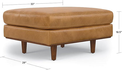 SIMPLIHOME Morrison 33 inch Wide Ottoman in Sienna Genuine Leather, Multifunctional Footrest, Coffee Table, and Extra Seating for Living Room, Mid-Century Modern Style