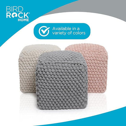 BIRDROCK HOME Buds Pouf Foot Stool Ottoman - Knit Bean Bag Floor Chair - Cotton Braided Cord - Great for The Living Room, Bedroom and Kids Room - Small Furniture (Dusty Rose - Buds)