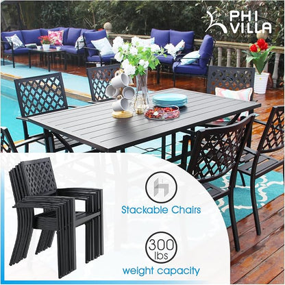 PHI VILLA Metal Outdoor Dining Chairs Set of 6 - Stackable Black Patio Chairs, 300lb Capacity (Diamond)