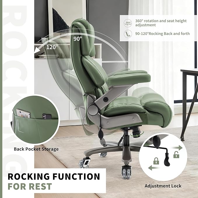 Big and Tall Office Chair 700lbs- Large High Back Executive Computer Desk Chair with 3D Flip-Up Arms, Adjustable Lumbar Support, Extra Wide Plus Size Seat, Heavy Duty Metal Base & Quiet Rubber Wheels