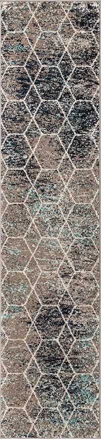 Unique Loom Trellis Frieze Collection Area Rug - Geometric (2' x 8' 8" Runner, Blue Multi/ Ivory)