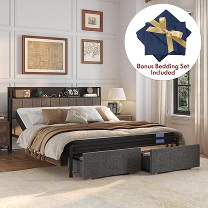 FLEXISPOT BF21Q Adjustable Bed Frame with 10 Inch Queen Size Gel Memory Foam Mattress, Viscose from Bamboo, Medium Firm, Certi-PUR & Oeko-TEX Certified, Bonus 4-Piece Queen Sheet Set Included.