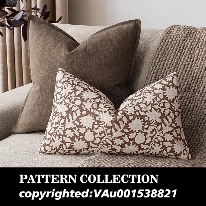 Foindtower Set of 2 Decorative Neutral Floral Lumbar Throw Pillow Covers Accent Farmhouse Cushion Covers Boho Vintage Pillowcase for Couch Sofa Bedroom Living Room Home Decor,12×20 Inch,Brown