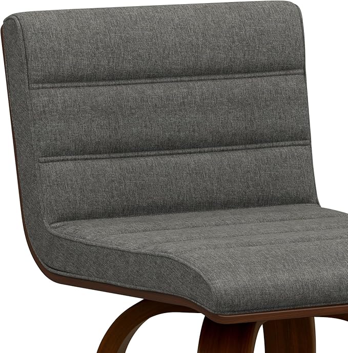 SIMPLIHOME Roland Swivel Bar Stool - 28 inch Seat Height Upholstered Wood Chair in Grey Linen Look Fabric, Mid Century Modern Seating for Kitchen or Bar with Curved Bentwood Back and Footrest