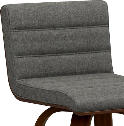 SIMPLIHOME Roland Swivel Bar Stool - 28 inch Seat Height Upholstered Wood Chair in Grey Linen Look Fabric, Mid Century Modern Seating for Kitchen or Bar with Curved Bentwood Back and Footrest