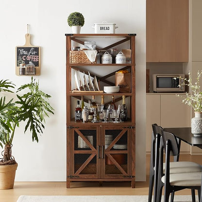5 Tier Bookshelf 70" Tall Bookcase with Barn Doors,Large Farmhouse Display Book Shelf with Adjustable Shelves and Storage Cabinet,Wood Bookshelves for Living Room,Kitchen,Brown(2PCS)
