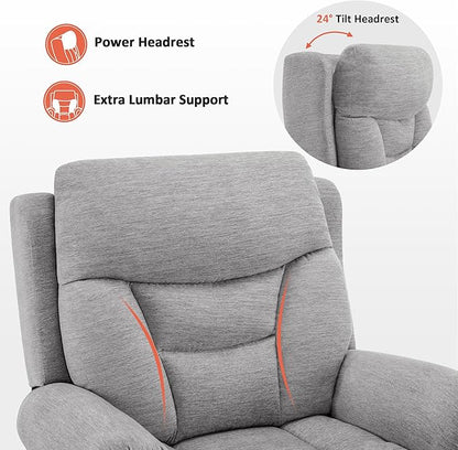 MCombo Triple Motor Power Lift Recliner Chair with Massage and Lumbar and seat Heating, Rolled Arms, Adjustable Headrest for Elderly People, Fabric 7888 (Grey, Medium)