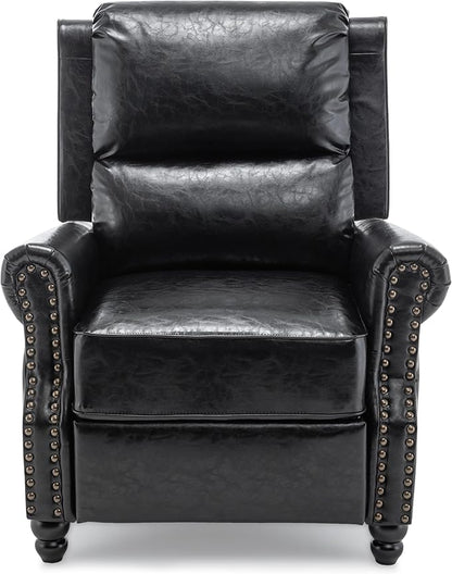 Faux Leather Recliner Chair, Modern Pushback Armchair with Adjustable Backrest & Footrest for Bedroom, Living Room (Black, Set of 2)