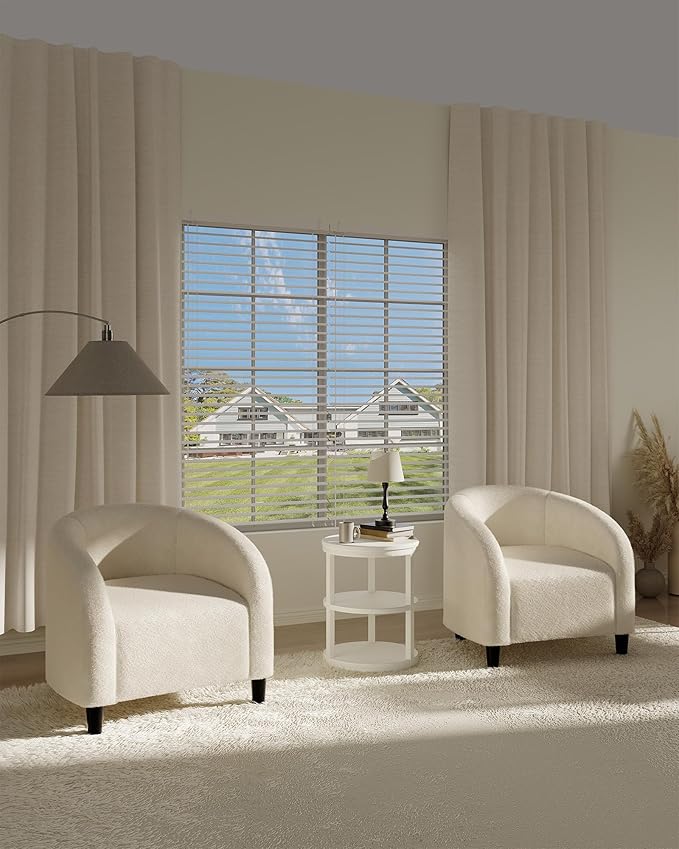 GarveeHome Accent Chair Living Room Chairs Boucle Barrel Chairs Round Armchairs for Bedroom Waiting Room Office Reception Chairs(Beige)