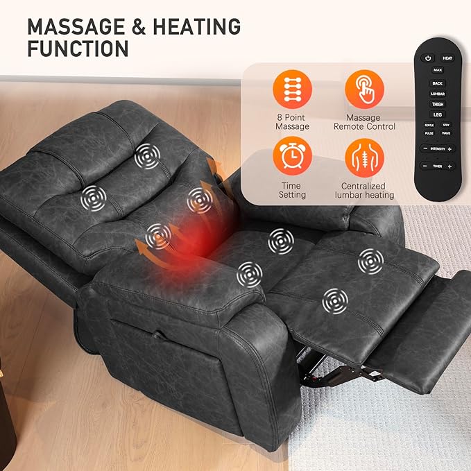 EONIX Triple Motor Lay Flat Zero Gravity Power Recliner Chair with Heating and Massage, Independent Footrest, Backrest, Headrest Adjustments, 400lbs Heavy Duty Big Man Power Recliner Chair, Black