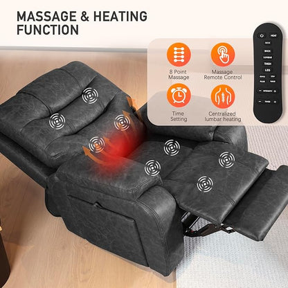 EONIX Triple Motor Lay Flat Zero Gravity Power Recliner Chair with Heating and Massage, Independent Footrest, Backrest, Headrest Adjustments, 400lbs Heavy Duty Big Man Power Recliner Chair, Black